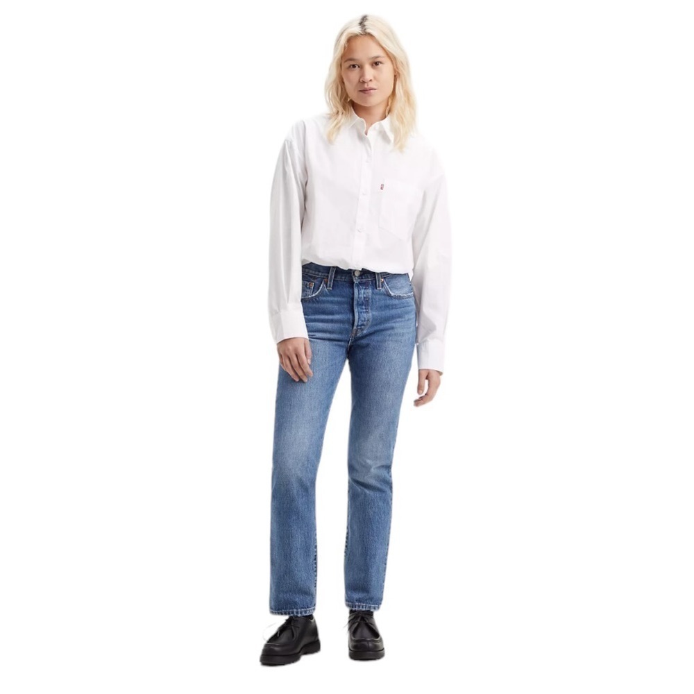 Levi 501 Button Fly Mid Rise Straight Jeans. Blue Whisker Size 25 #803
